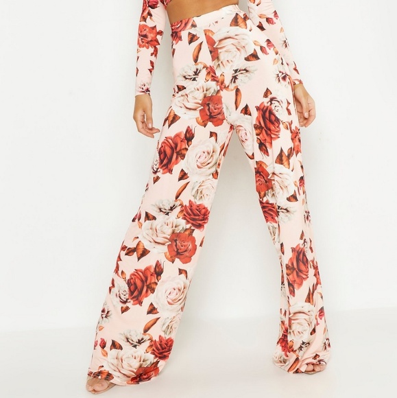 Boohoo Pants - Large Floral Wide Leg Trouser